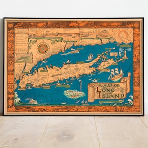 Long Island Karte Wanddruck | Gerahmte Karte Wanddekor | 1933 Long Island Karte Kunstdruck | Posterdruck | Leinwanddruck Wandkunst | Karte Wand Kunst Poster