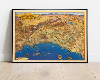 Pictorial Map of Southern California| California Map Wall Art Print| Vintage Poster Art| California Map Canvas Wall Art