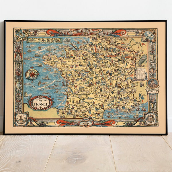 Historical Map of France| France Map Wall Art Print| Old Map Wall Poster| Canvas Print| France Map Poster Wall Decor| Pull Down Map