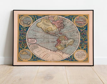 Map of Americas 1623| Gerardus Mercator| Old Map Wall Decor| Vintage Map Wall Art| Poster Print| Framed Art Print| Canvas Print Map
