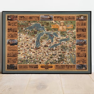Große Seen Karte Drucken | Kunstgeschichte| 1954 Große Seen Karte Wandkunst| Gerahmte Wandkunst | Leinwand Kunst| Plakatkunst| Druckt Wandkunst | Karte Wandbilder