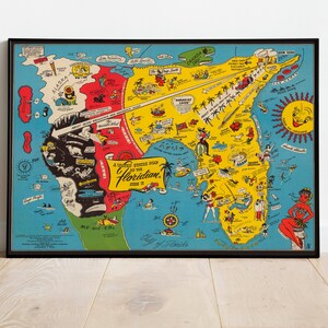 Kaart van de Verenigde Staten zoals de Floridaan die ziet| Afdrukken aan de muur | Affiche Vintage| Canvas kunst aan de muur| Muurafdrukken ingelijst