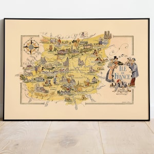 Karte von Departement ile de France, Frankreich| Frankreich Wandkunst| Vintage Frankreich Karte Print | Leinwanddruck auf Keilrahmen| Home Wanddeko Poster