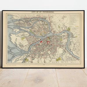 Impresión de mapas de San Petersburgo / Historia del arte / 1883 Leningrado Mapa Arte de la pared / Arte enmarcado / Arte de lienzo / Arte del cartel / Impresiones de arte de la pared / Impresiones de la pared del mapa de la ciudad