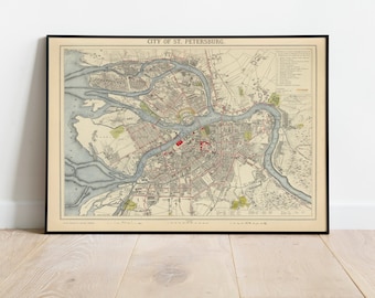 St Petersburg Map Print| Art History| 1883 Leningrad Map Wall Art| Framed Art| Canvas Art| Poster Art| Prints Wall Art| City Map Wall Prints