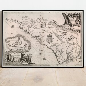 Historische Karte von Carolina Region 1673| Alte Karte Wanddeko | Vintage Karte Wandkunst| Posterdruck | Gerahmter Kunstdruck| Leinwanddruck Karte