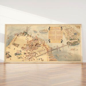 Vogelperspektive Karte von San Francisco Stadt 1936| Panorama Karte Wandkunst| Große Landkarte Wanddeko | Vintage Karten Wandbild