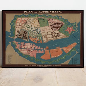Copenhagen City Map Wall Print| Copenhagen City Plan| Poster Print| Canvas Print Wall Art| Old Map Wall Art Poster| Framed Map Wall Decor