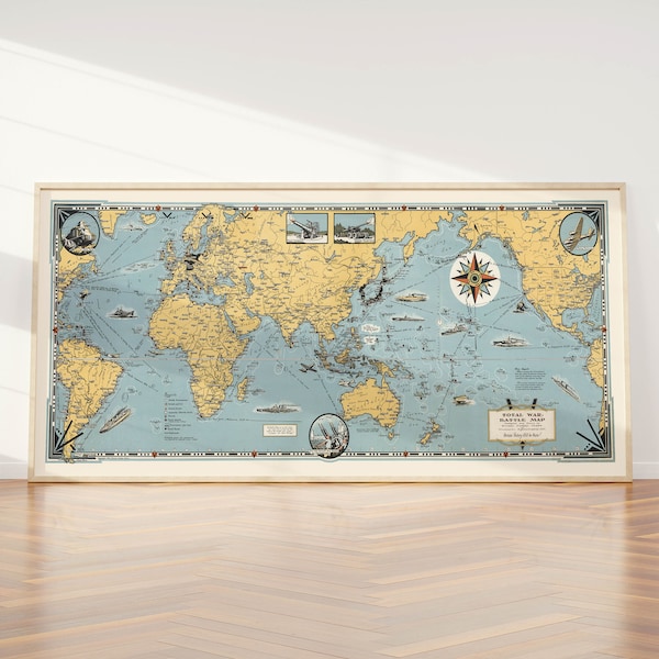 World War 2 Military Map Poster| WW2 Maps| WWii Prints| Panoramic Map Wall Art| Large Map Print Wall Decor| Vintage Maps Wall Print