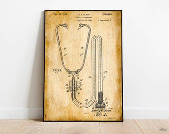 Stethoscope Patent Print| Framed Art Print| Vintage Poster Wall Decor| Art Canvas| Wall Poster| Wall Art Prints| Wall Prints