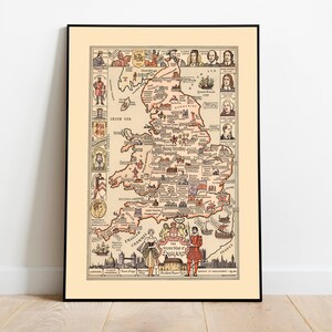 The Story Map of England 1936| England Alte Karte Wandbild | Poster Wandkunst| Kunstdruck auf Leinwand | Vintage Karte Wandposter