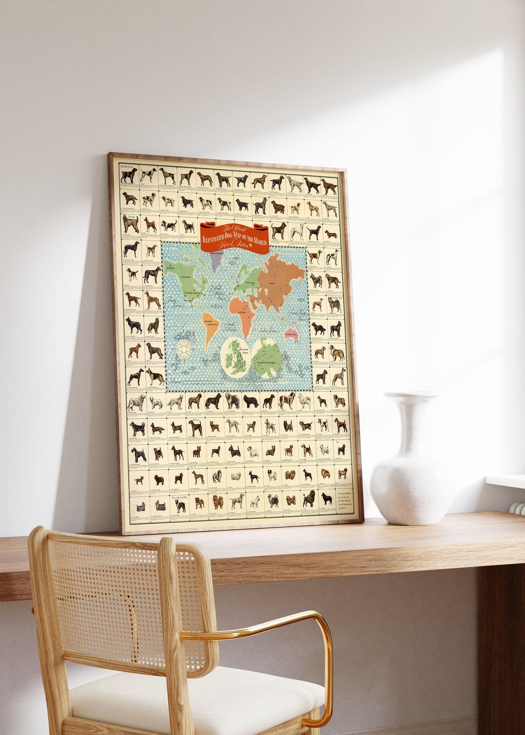 Dog Map of the World Dog Chart Poster Dog Lover Gift Dog Prints Wall