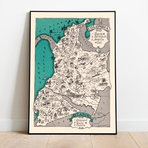 Decoratieve kaart van Colombia en Ecuador| Zuid-Amerika kaart afdrukken| Vintage kaartkunst| Canvas kunst aan de muur| Thuis muur afdrukken