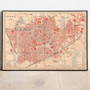 Nimes City Map Wandbild | Gerahmte Karte Wanddeko | 1901 Nimes Karte Kunstdruck | Posterdruck | Kunstdruck auf Leinwand | Karte Wandkunst Poster