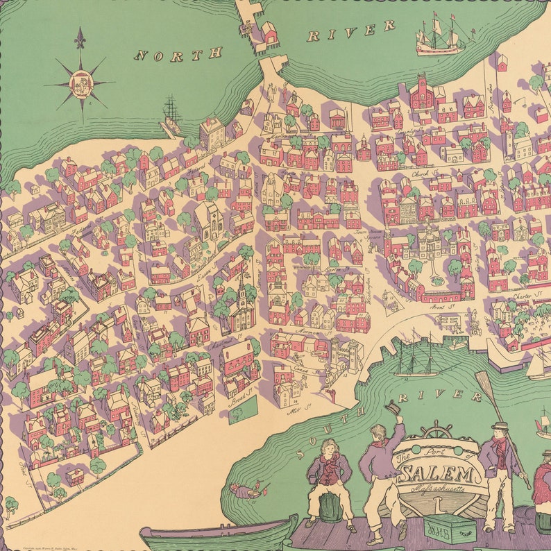 Map of The Port of Salem Massachusetts 1930 Old Map Wall Etsy