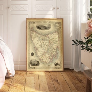 Landkarte von Tasmanien 1851| Karte von Van Diemens Land Map Wall Print| Leinwanddruck Wandkunst | Niederländisch Ostindien Karte Poster | Alte Landkarte Print Wanddekoration