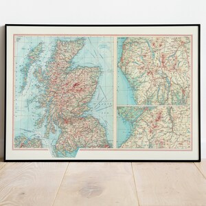 Mapa geográfico de Escocia, Inglaterra y Gales/ Decoración de la pared del mapa/ Arte de la pared del mapa/ Impresión de carteles/ Impresión de la pared del mapa/ Impresión enmarcada/ Mapa de impresión de lienzo