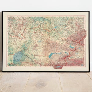 Geographische Karte von Kasachstan| UdSSR| Karte Wanddeko | Karte Wandkunst| Posterdruck | Karte Wandbild | Gerahmter Kunstdruck| Leinwanddruck Karte