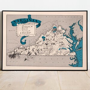 Virginia State Map for Wall Decor| Virginia Canvas Wall Art| Old Map Virginia Poster| Virginia Wall Prints| Pull Down Map