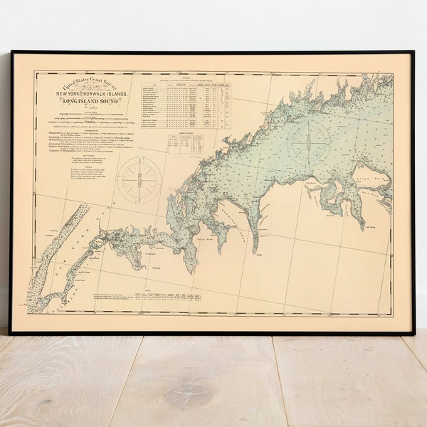 Nautical Chart of New York to Norwalk Islands 1893| Map Wall Decor| Vintage Map Wall Art| Poster Print| Framed Art Print| Canvas Print Map