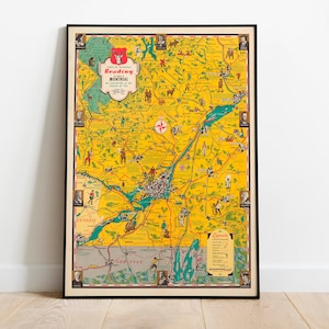 Carte illustrée de Montréal, Canada| Impression d'affiche | Impression d'art encadrée ou impression sur toile | Décoration murale ancienne carte | Décoration murale imprimée