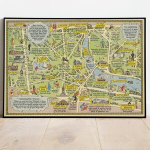 Impressão do mapa dos jardins de Kensington | Impressões de belas artes | Arte da parede do mapa de Londres de 1948 | Arte emoldurada | Arte em tela | Arte do pôster | Impressões de arte de parede | Impressão de parede de mapa