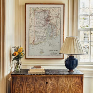 Mapa antiguo de Rhode Island, 1920, póster enmarcado, impresión, arte de pared, lienzo, decoración de pared