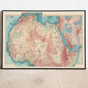 Carte géographique de l'Afrique du Nord| Décor mural de carte| art mural de carte vintage| Affiche| Impression murale de carte| Impression d’art encadrée| Tableau sur toile Carte