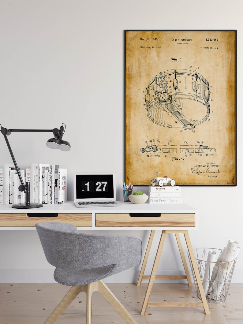 Snare Drum Patent Print Framed Art Print Vintage Poster Wall Decor Art Canvas Wall Poster Wall Art Prints Wall Prints image 2