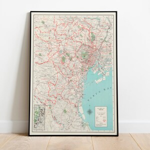 Mapa histórico del Gran Tokio 1954/ Impresión de arte de pared de mapa antiguo/ Impresión de arte enmarcada/ Lienzo de pared de mapa vintage/ Impresión de pared/ Impresión de póster