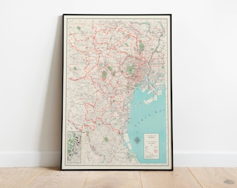 Historical Map of Greater Tokyo 1954| Old Map Wall Art Print| Framed Art Print| Vintage Map Wall Canvas| Wall Print| Poster Print