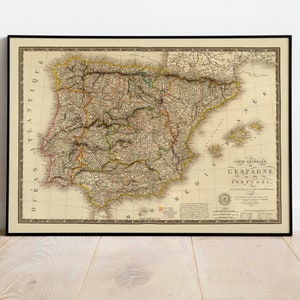 Historische Karte von Spanien und Portugal 1821| Alte Karte Wanddeko | Vintage Karte Wandkunst| Posterdruck | Gerahmter Kunstdruck| Leinwanddruck Karte