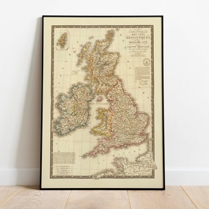 Historische Karte von Großbritannien 1828| Alte Karte Wanddeko | Vintage Karte Wandkunst| Posterdruck | Gerahmter Kunstdruck| Leinwanddruck Karte