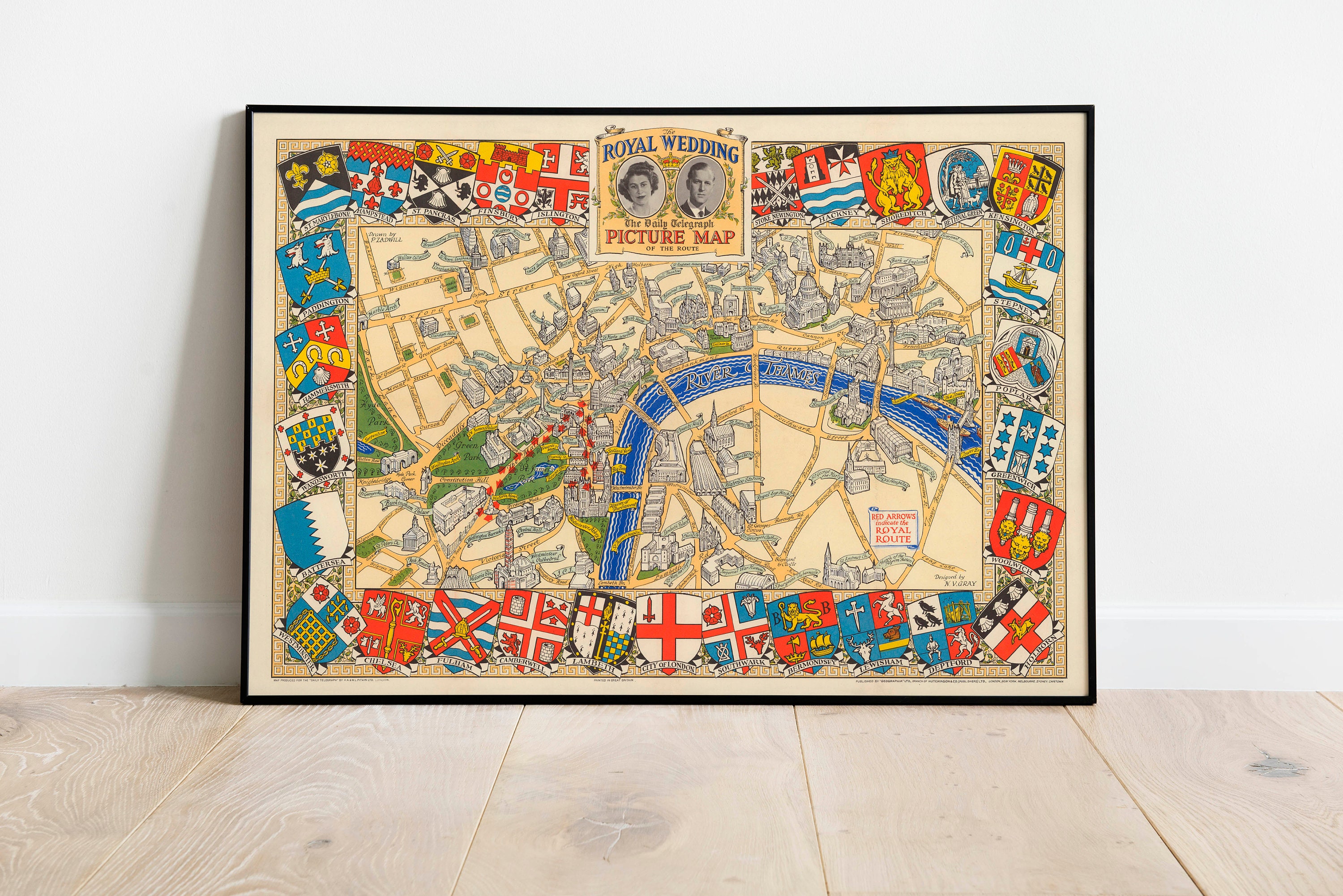 エリザベス女王  世界地図 エリザベス女王の結婚式 1947年 ロンドン地図 アートプリント - Etsy 日本