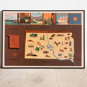 Historische Karte von South Dakota| 1938 South Dakota Karte Wandbild | USA Karten Wanddeko | Leinwanddruck | Gerahmter Kunstdruck| Landkarte Wandposter