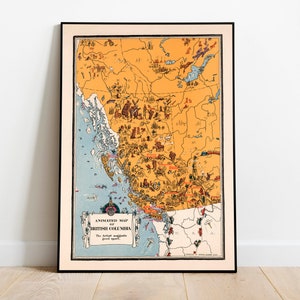 Vintage Karte von British Columbia | Posterdruck | Leinwandbild | Kanada Wandkunst| Vintage Karte | Drucke Wanddeko