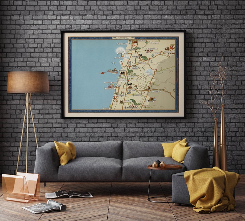 Natanya Map Print Israel Map Posters Canvas Print Wall Art Pull Down Map Israel Maps Wall Print Middle East Maps Wall Art image 2