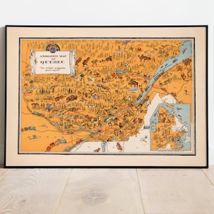 Vintage Karte von Québec | Québec Wandkunst | Leinwandbild | Québec Wand Kunst | Alte Karte Kanada Prints| Poster Vintage