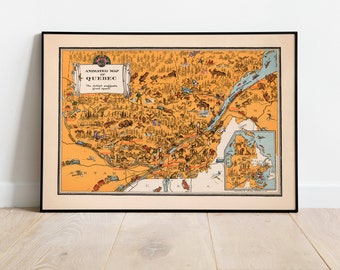 Vintage Quebec Map Print| Quebec Wall Art| Canvas Wall Art| Quebec Wall Art Print| Canada Old Map Prints| Poster Vintage