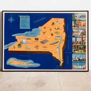 Historical Map of New York| 1938 New York Map Wall Print| Canvas Wall Art| Vintage Poster| Framed Art Print| Poster Print