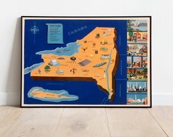 Historical Map of New York| 1938 New York Map Wall Print| Canvas Wall Art| Vintage Poster| Framed Art Print| Poster Print