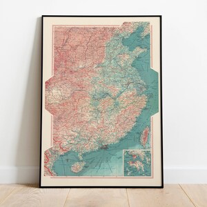 Carte géographique de l’est de la Chine| Décor mural de carte| art mural de carte vintage| Impression d’affiche| Impression murale de carte| Impression d’art encadrée| Tableau sur toile Carte