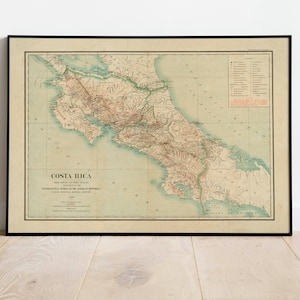 Costa Rica Map Wall Print| 1903 Costa Rica Karte | Posterdruck | Leinwanddruck Wandkunst | Alte Karte Wand Kunst Poster | Gerahmte Karte Wand Dekor