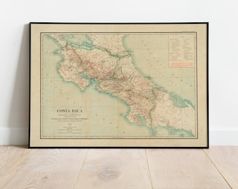 Costa Rica Map Wall Print| 1903 Costa Rica Map| Poster Print| Canvas Print Wall Art| Old Map Wall Art Poster| Framed Map Wall Decor