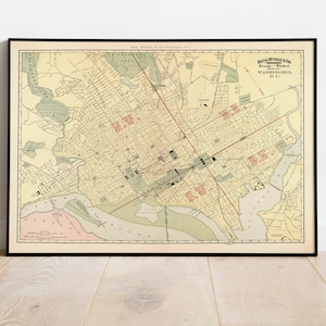 Map of Washington, D.C| 1893 Washington Old Map| Vintage Map of Washington D.C| Vintage USA Maps| Washington City Plan| Wall Maps