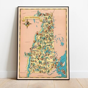 New Hampshire Map Print | Kunstgeschichte| 1935 New Hampshire Karte Wandkunst| Gerahmte Kunst| Leinwandbild | Poster Kunst| Drucke Wandkunst| Landkarte Wandbilder