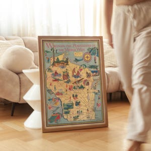 Farbe bildliche Karte von Wisconsin 1929 gerahmte Poster Druck Wand Kunst Leinwand Kunst Druck Wand Dekor