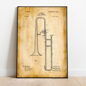 Slide Trombone Patent Print| Framed Art Print| Vintage Poster Wall Decor| Art Canvas| Wall Poster| Wall Art Prints| Wall Prints