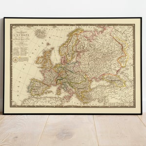 Mapa histórico de Europa 1828/Decoración de pared con mapa antiguo/Arte de pared con mapa antiguo/Impresión de póster/Impresión artística enmarcada/Impresión de mapa en lienzo