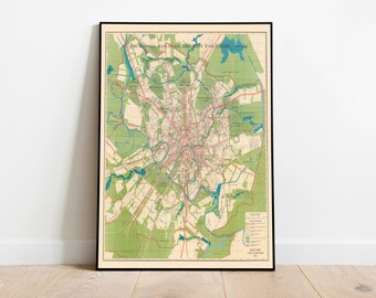 Moscow City Map 1935| Framed Art Print| Moscow Map Wall Poster| Canvas Art Wall Decor| Vintage Wall Prints| Poster Art